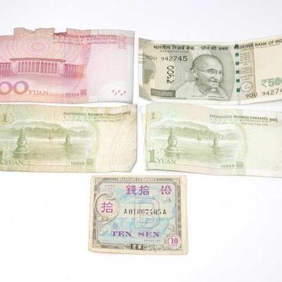 #1720 â€¢ (5) Foreign Currency Banknotes
