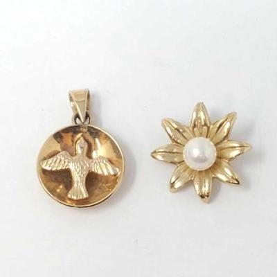 #773 â€¢ (2) 14k Gold Pendants with Pearl, 4g
