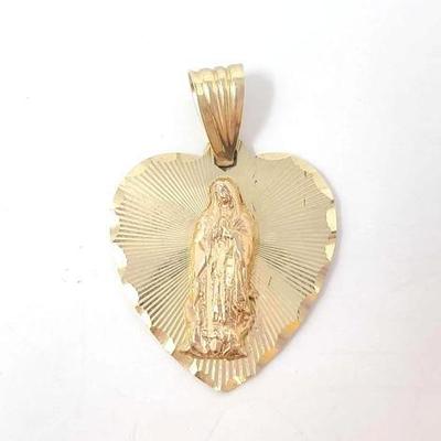 #696 â€¢ 14k Gold Heart Pendant with Virgin Mary, 3g
