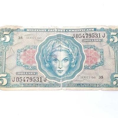 #1500 â€¢ Military Payment Certificate 5 Dollar Banknote
