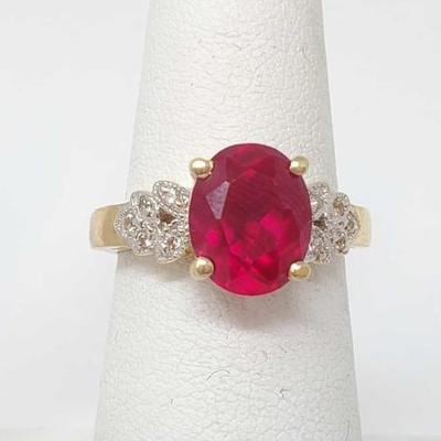 #746 â€¢ 14k Gold Ring with Rhinestones and Sapphire
