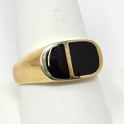 #768 â€¢ 14k Gold Black Onyx Center Ring, 7g
