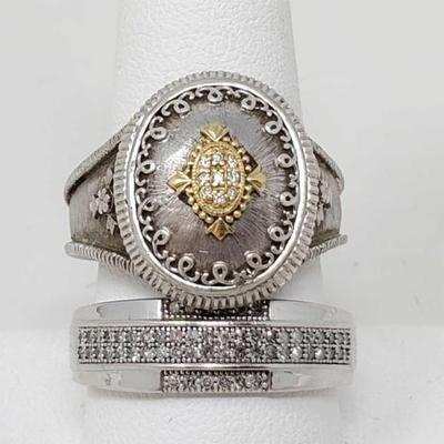 #904 â€¢ Sterling Silver Diamond Accents Rings, 15g
