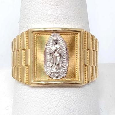 #748 â€¢ 14k Gold Virgin Mary Ring, 5g
