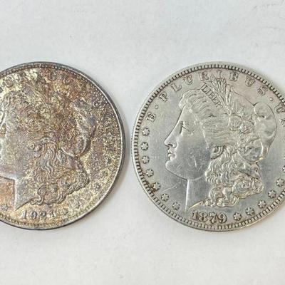 #1316 â€¢ (2) 1879 & 1921 Morgan Silver Dollars
