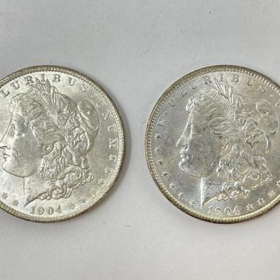 #1314 â€¢ (2) 1904 Morgan Silver Dollars
