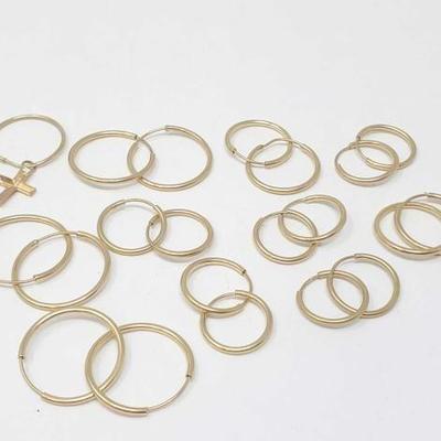 #807 â€¢ (10) Pairs of 14k Gold Earrings & (1) Single Earring with Cross, 5g

