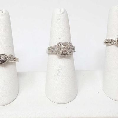 #914 â€¢ 3 Sterling Silver Rings with Diamonds
