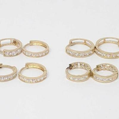 #805 â€¢ (4) Pairs of 14k Gold Earrings with Rhinestones, 5g
