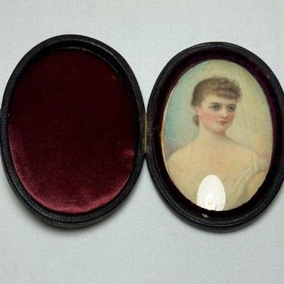 Antique Miniature Watercolor on Bone Portrait