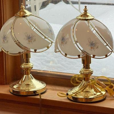 Pair of Touch Lamps with Floral Glass Shades
