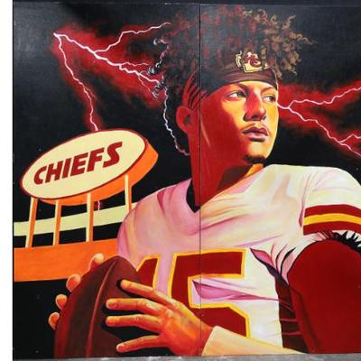8 ft x 8ft Patrick Mahomes KC Chiefs 2-panel painting