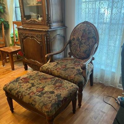 Floral Chair w/Ottoman. Chair- $285. 31x43x24. Ottoman- 31x18x21. All items available for pre-sale with pre-sale shopping appointments....