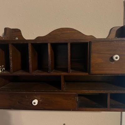 Wooden Wall Organizer/Shelf. $30.  10.5x12x5.5. All items available for pre-sale with pre-sale shopping appointments. Please text 985...