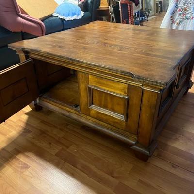 Coffee table w/storage all around. $325. 40x40x20.5. All items available for pre-sale with pre-sale shopping appointments. Please text...
