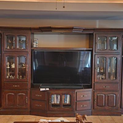 +++THIS ITEM AVAILABLE NOW AHEAD OF THE SALE Gorgeous 5 Piece Cherry Wood Wall Entertainment Center w/ Beveled Glass - can use as 1 unit...