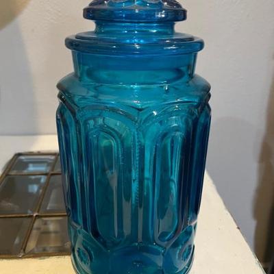 Vintage LE Smith Blue Moon & Stars Glass Jar 