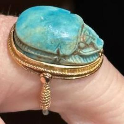 Egyptian Revival 18k Scarab, Flip Ring