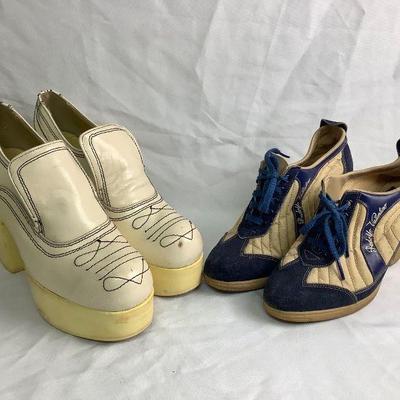 BIHY801 Vintage Valentino And John Hardy Platform Shoes	Two pairs of vintage luxury shoes. One pair of size and 8 1/2 Valentinos, one...