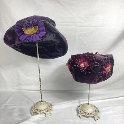 BIHY104 Edwardian Victorian Purple Velvet Hats	Two Edwardian Victorian purple velvet hats. The first hat was made by Patrician Hats in...