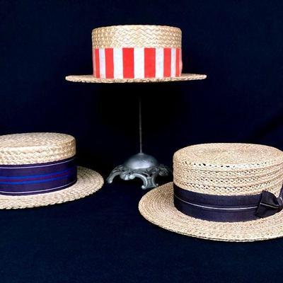 BIHY918 Men's Vintage Skimmer Hats	3 men's straw skimmer hats. Â Townsend Grace Co. from Costello's Everett, WA. Â Bee...