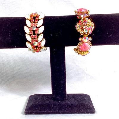 BIHY965 2 Vintage Costume Jewelry Bracelets	1 gold colored bracelet adorned with aurora borealis and crystals. Â 1 small solder where...
