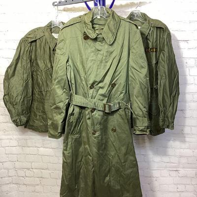 BIHY114 Vintage Army Trenchcoat And Jackets	A collection of three vintage army jackets. Includes a vintage army trenchcoat and two...