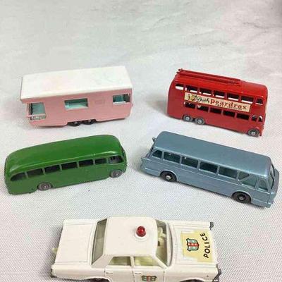 BIHY702 Vintage Lesney Cars, Vans And Busses	Includes No. 55/59 Ford Galaxy police car, No. 40 Royal Tiger Coach, No 21 Bedford Duple...