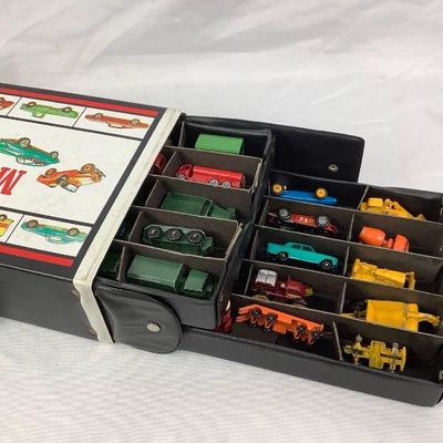 BIHY213 Vintage Lesney Die Cast Car Assortment	A mixture of Lesney Die cast cars. Comes with a Miniature cars carry case by Mattel Inc....