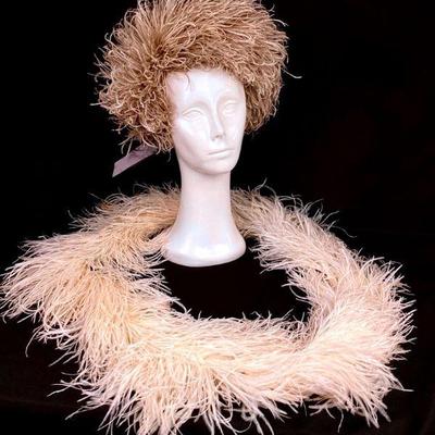 BIHY943 Victorian Ostrich Feather Boa & Bonnet	Ivory colored ostrich feather (infinity) boa.Â Gray colored ostrich feather bonnet with...