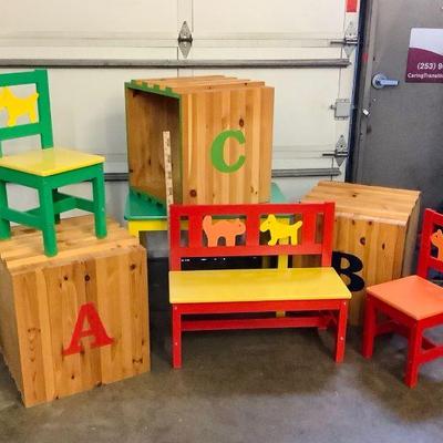 STDA817 Children's Room Furniture	Set of furniture for a nursery or children's playroom. Includes oversize "ABC"...