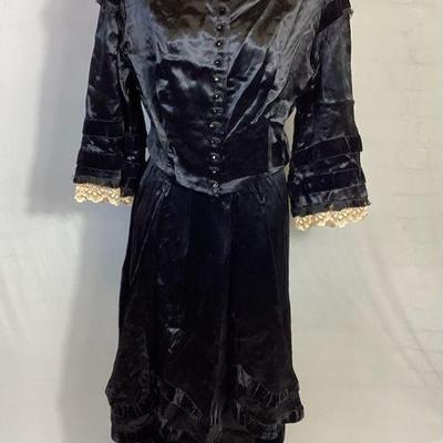 BIHY119 1800's Victorian 3 Piece Mourning Dress	This is a antique late1800's black satin Victorian morning gown dress, featuring velvet...