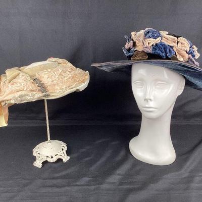 BIHY118 Black & Blue Velvet And White Victorian Hats	Two vintage Victorian hats. Includes a large brimmed black and blue velvet hat that...