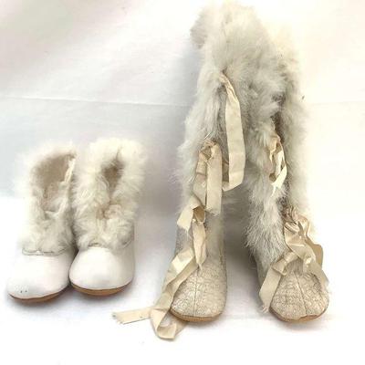 BIHY834 Vintage Toddler Slipper Boots	Two pairs of vintage toddler slipper boots. Smaller pair measures approximately 4.5