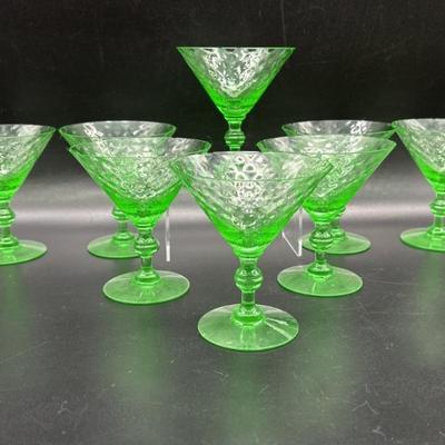 (8) Vtg. Vaseline Glass Tall Sherbets / Champagne