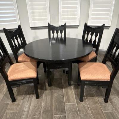 Solid Wood Mission Style Round Table & 6 Chairs