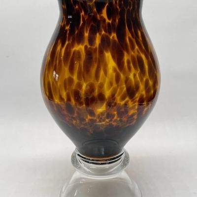 Art Glass Tortoise Shell Vase w/ Clear Foot