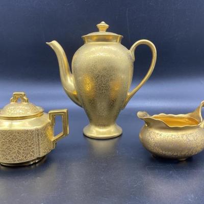 3- Piece Vtg. Wheeling Gold over Porcelain Tea Set