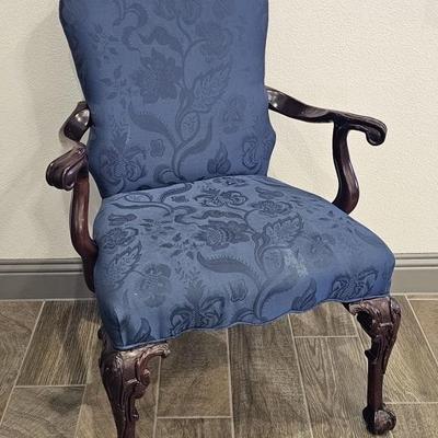 Chippendale Style Blue Upholstered Chair Armchair