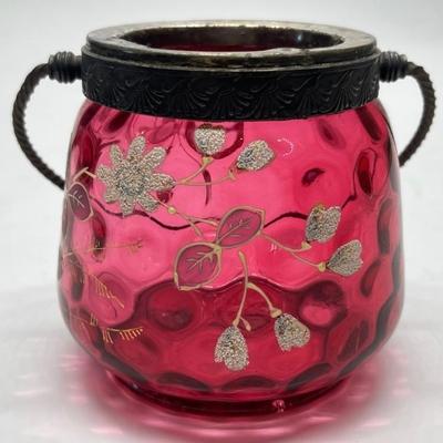 Antique Victorian Cranberry Glass Biscuit Jar