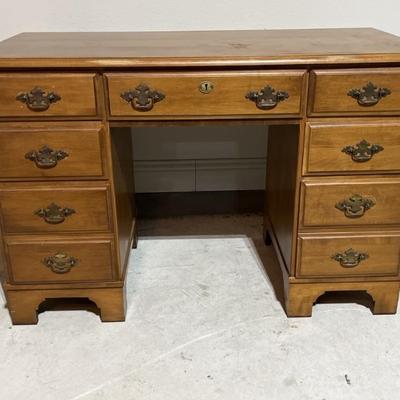 Mid Century Colonial Wood Desk w/ Dovetail Drawers