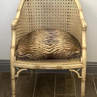 Mid Century Bamboo & Wicker Chair w/ Cushion
