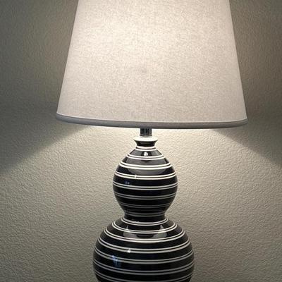 Modern Blue & White Striped Lamp w/ Shade, 1/2