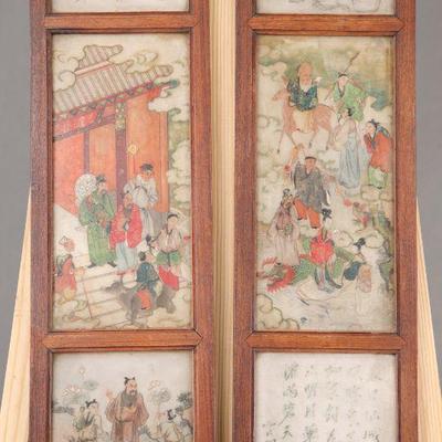Recto: 18th c Japanese paintings on white jade- wood framed