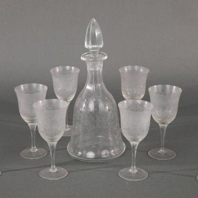 Etched crystal decanter & glasses set