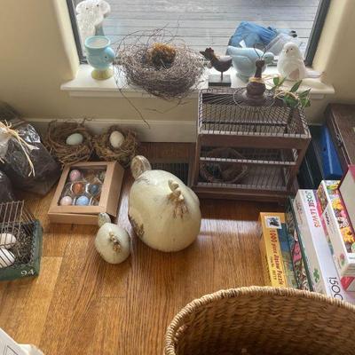 Colorful birds and nests decor. Kids games, puzzles, deocartive bird cage. 