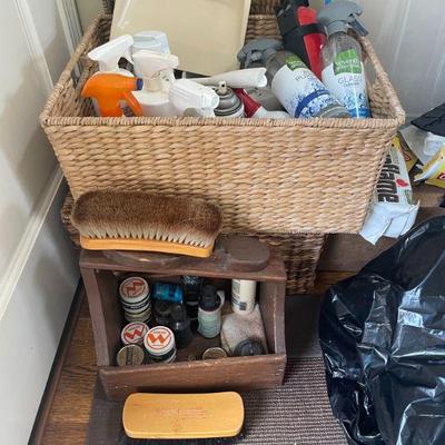 Cleaning supplies and Shoe shining kit. 