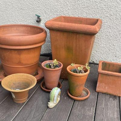 Assorted sizes of terra cota pots.