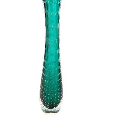 #39 â€¢ Vintage Blue Green Bubble Art Glass Vase
