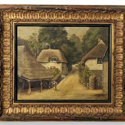 #34 â€¢ Original Antique Oil Painting- Cockington Forge, Devon- Framed, Unsigned

